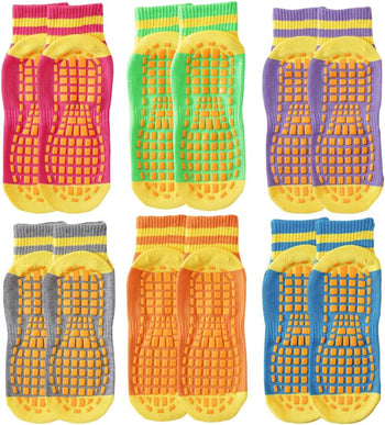 Anti Skid Socks Toddler Girls Boys Non Slip Trampoline Socks for Kids Bulk 6 Pairs - Chalk School of Movement