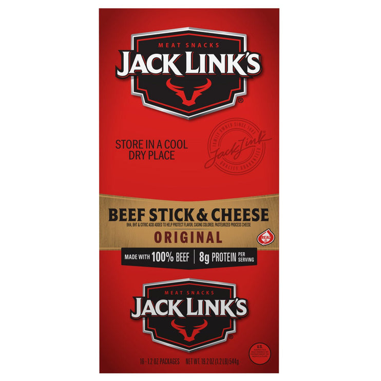 Jack Link's All American Beef Stick, Beef & Cheese, 1.2 oz, 16-count - Chalk School of Movement