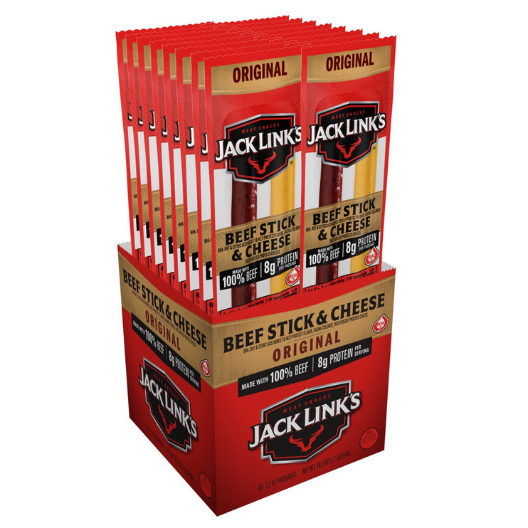 Jack Link's All American Beef Stick, Beef & Cheese, 1.2 oz, 16-count - Chalk School of Movement