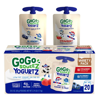 GoGo SqueeZ YogurtZ, Variety Pack, 3 oz, 20-count - Chalk School of Movement